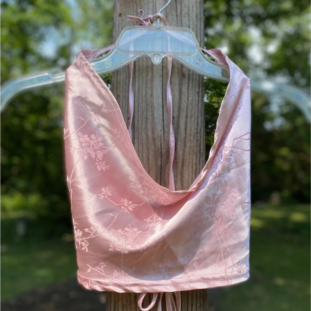 Pink Floral Satin Halter Top